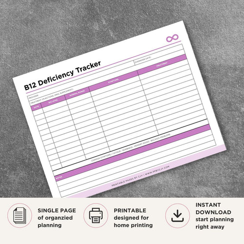 B12 Deficiency Tracker Vitamin Level Journal symptom tracker page
