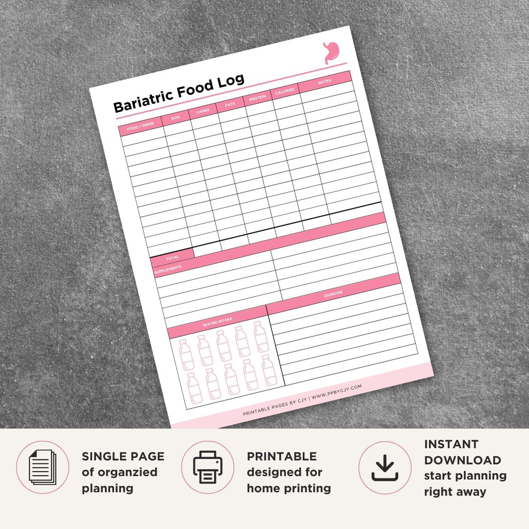 Bariatric Food Log Nutrition Tracking Journal meal log page
