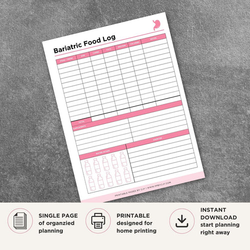 Bariatric Food Log Nutrition Tracking Journal meal log page
