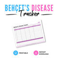 Behçet's Disease Tracker Printable Symptom Monitoring Log symptom tracker page
