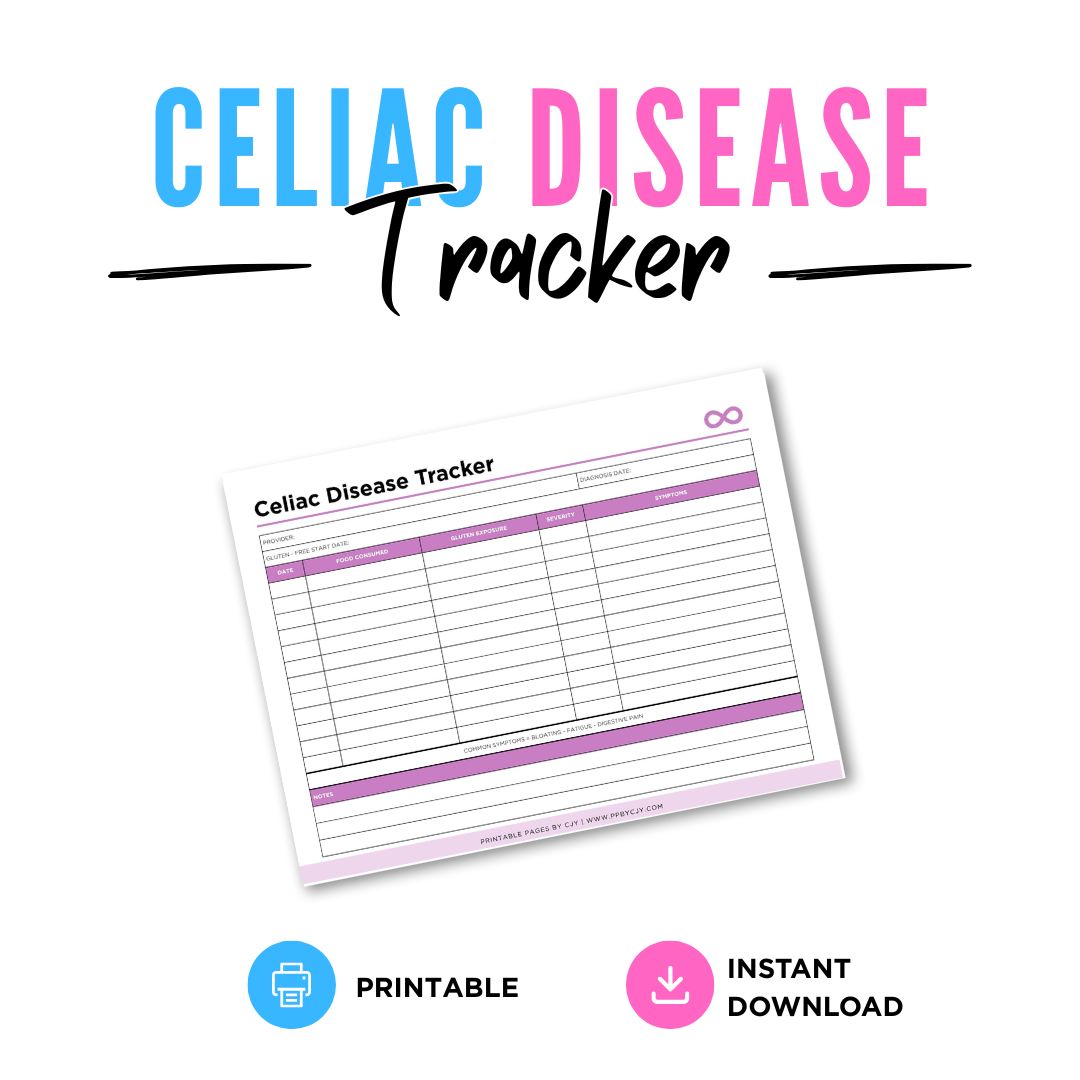 Celiac Disease Tracker Gluten Exposure & Symptom Log Printable meal log page