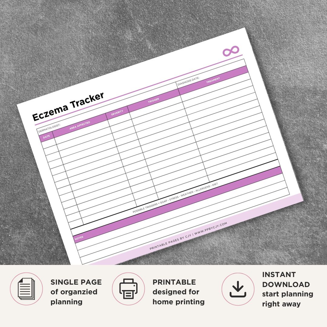 Eczema Symptom Tracker Printable Skin Flare Log flare tracker page