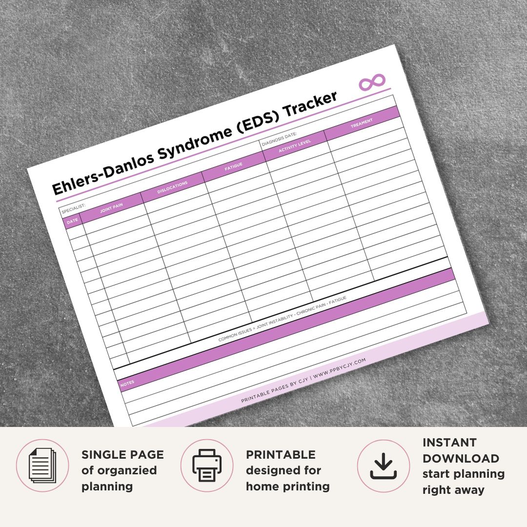 EDS Tracker Ehlers-Danlos Syndrome Symptom & Pain Log Printable symptom log page