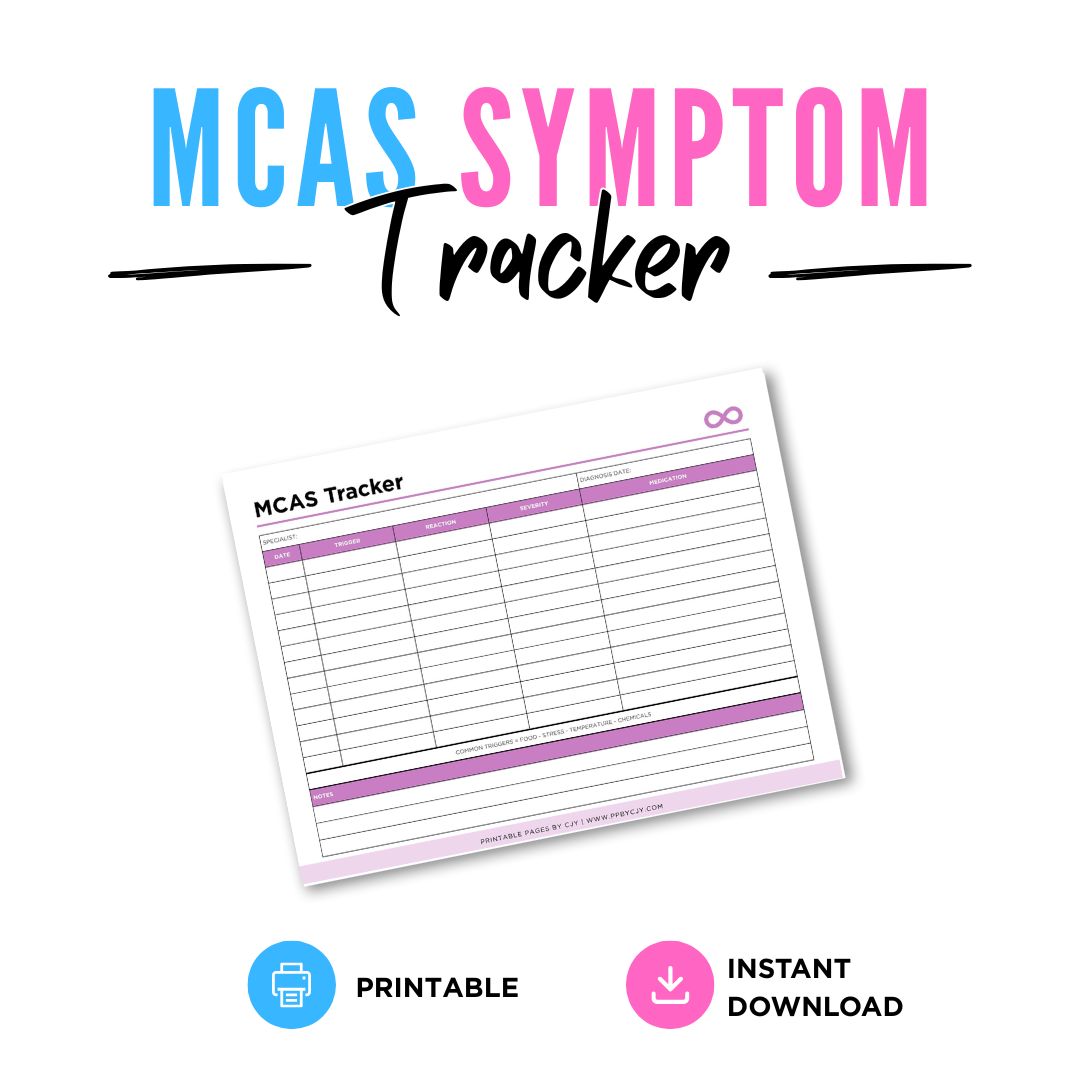 MCAS Tracker Mast Cell Activation Syndrome Symptom Log Printable symptom log page