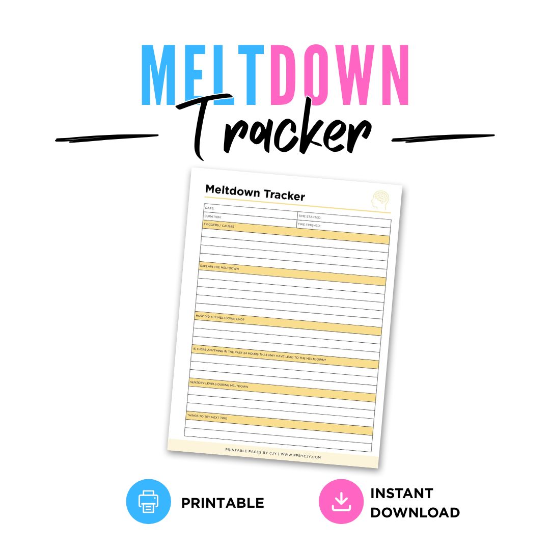 Meltdown Log Printable Behavior Episode Tracker behavior log page
