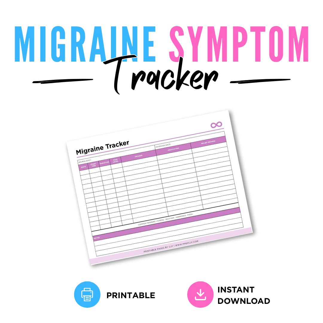 Migraine Tracker Headache & Migraine Episode Log Printable symptom tracker page
