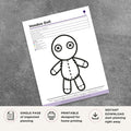 Printable Voodoo Doll worksheet with pin color key intention prompts and spell planning notes
