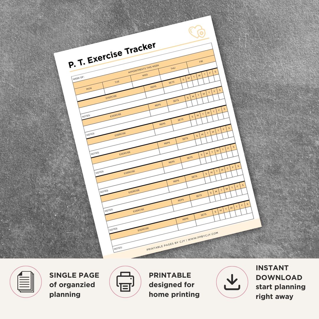 Physical Therapy Exercise Tracker Printable Rehab Exercise Log exercise tracker page
