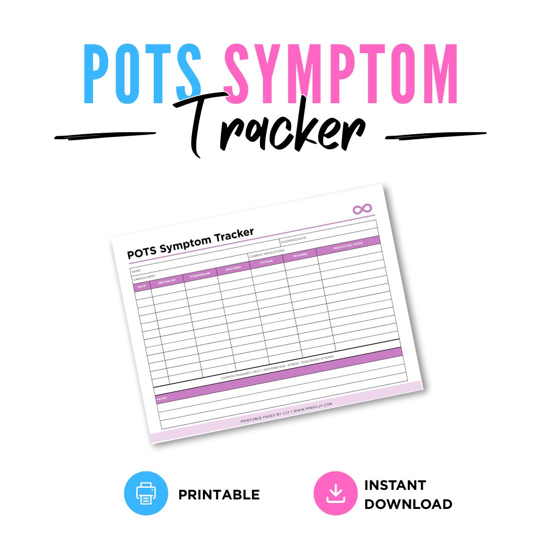 POTS Symptom Tracker Postural Orthostatic Tachycardia Log Printable symptom log page