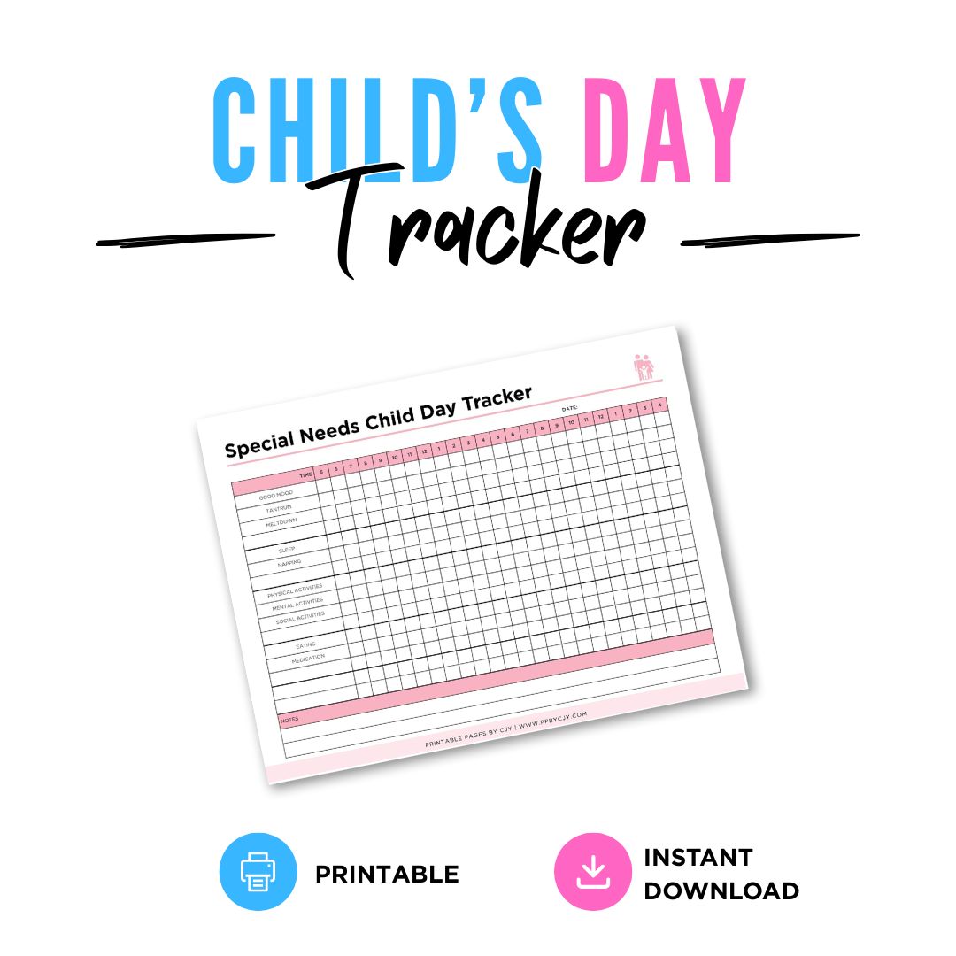 Special Needs Child Daily Tracker Printable Care & Routine Log routine tracker page
