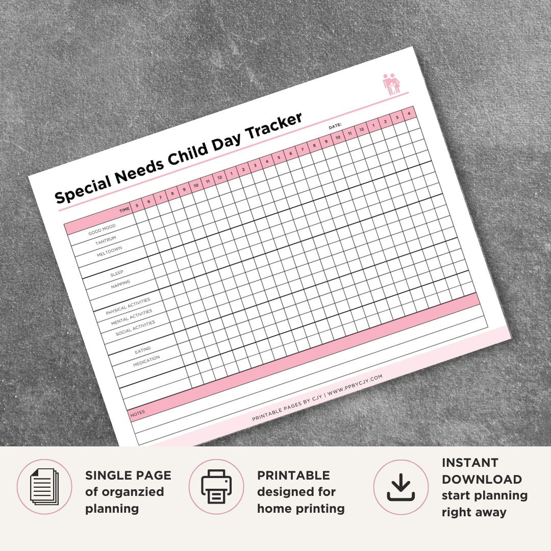 Special Needs Child Daily Tracker Printable Care & Routine Log routine tracker page
