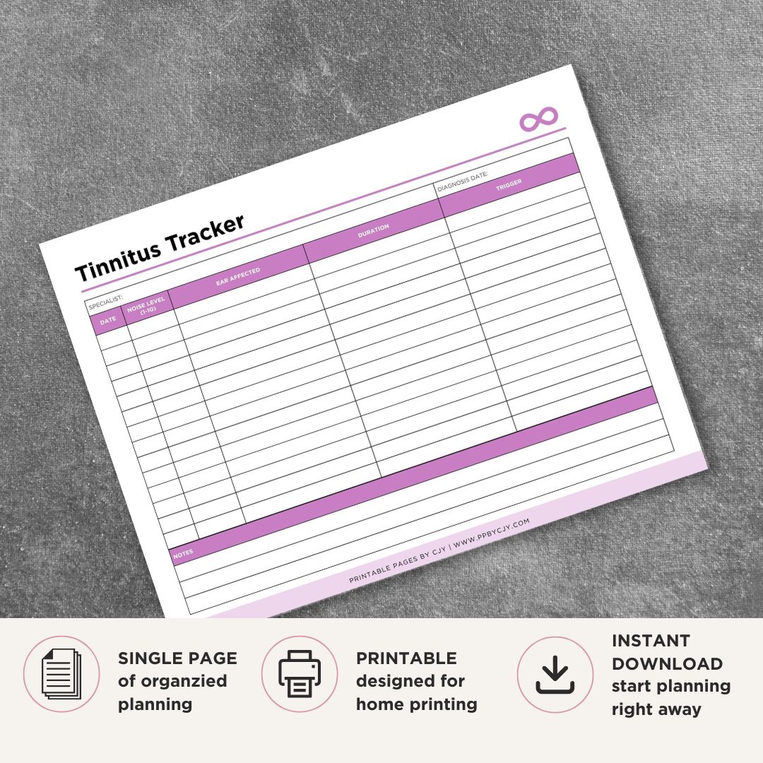 Tinnitus Tracker Printable Ringing Ear Symptom Log symptom tracker page
