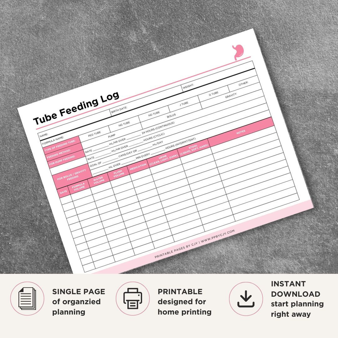 Tube Feeding Log Printable Enteral Feeding Record intake log page
