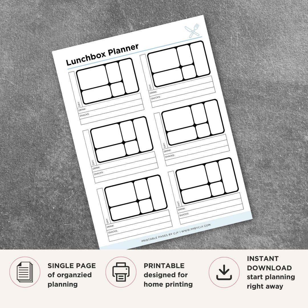 Lunchbox Planner printable meal and snack organizer for bento box lunch planning and meal prep
