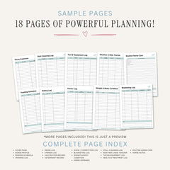 Horse Care Planner printable equine health and stable organizer bundle for horse management and care tracking
 sample pages
