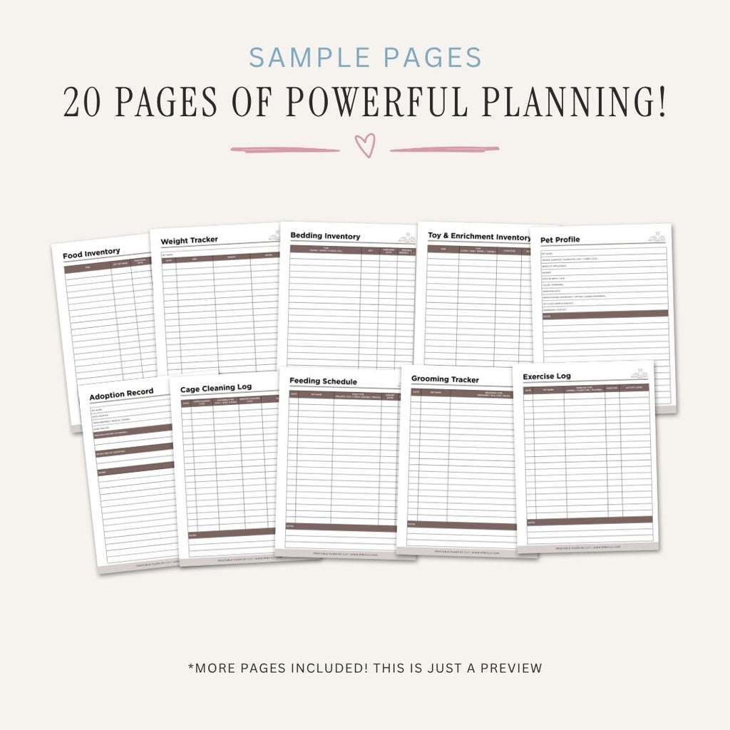 Small Rodent Planner Pocket Pet Care Planner Bundle care tracker sample pages