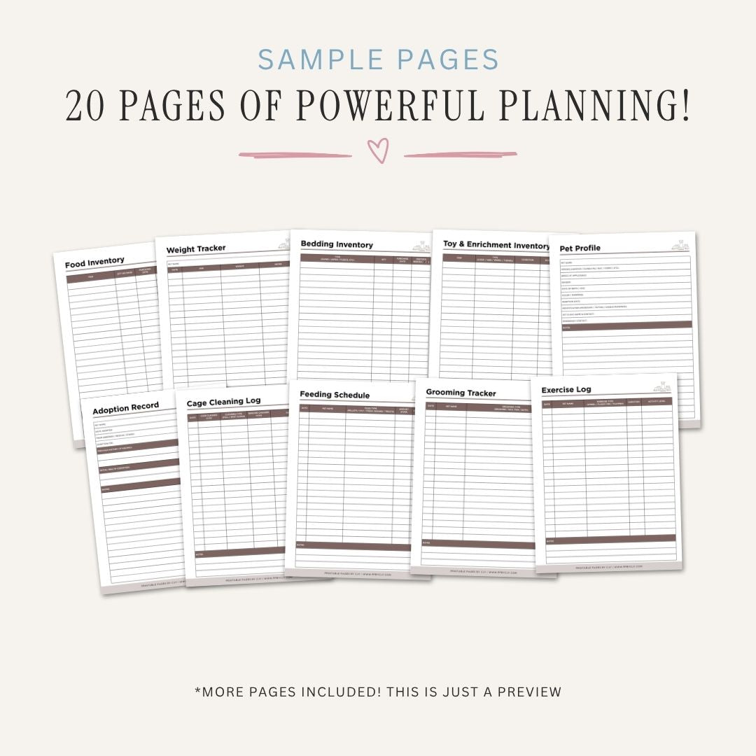 Small Rodent Planner Pocket Pet Care Planner Bundle care tracker sample pages