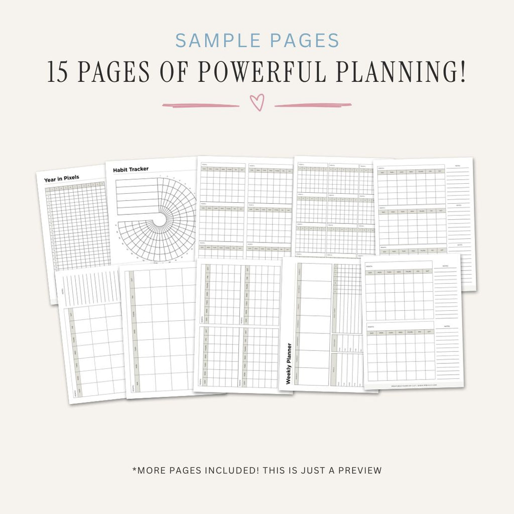 Flexible Calendar Planner printable undated monthly calendar and planning bundle for scheduling and organization