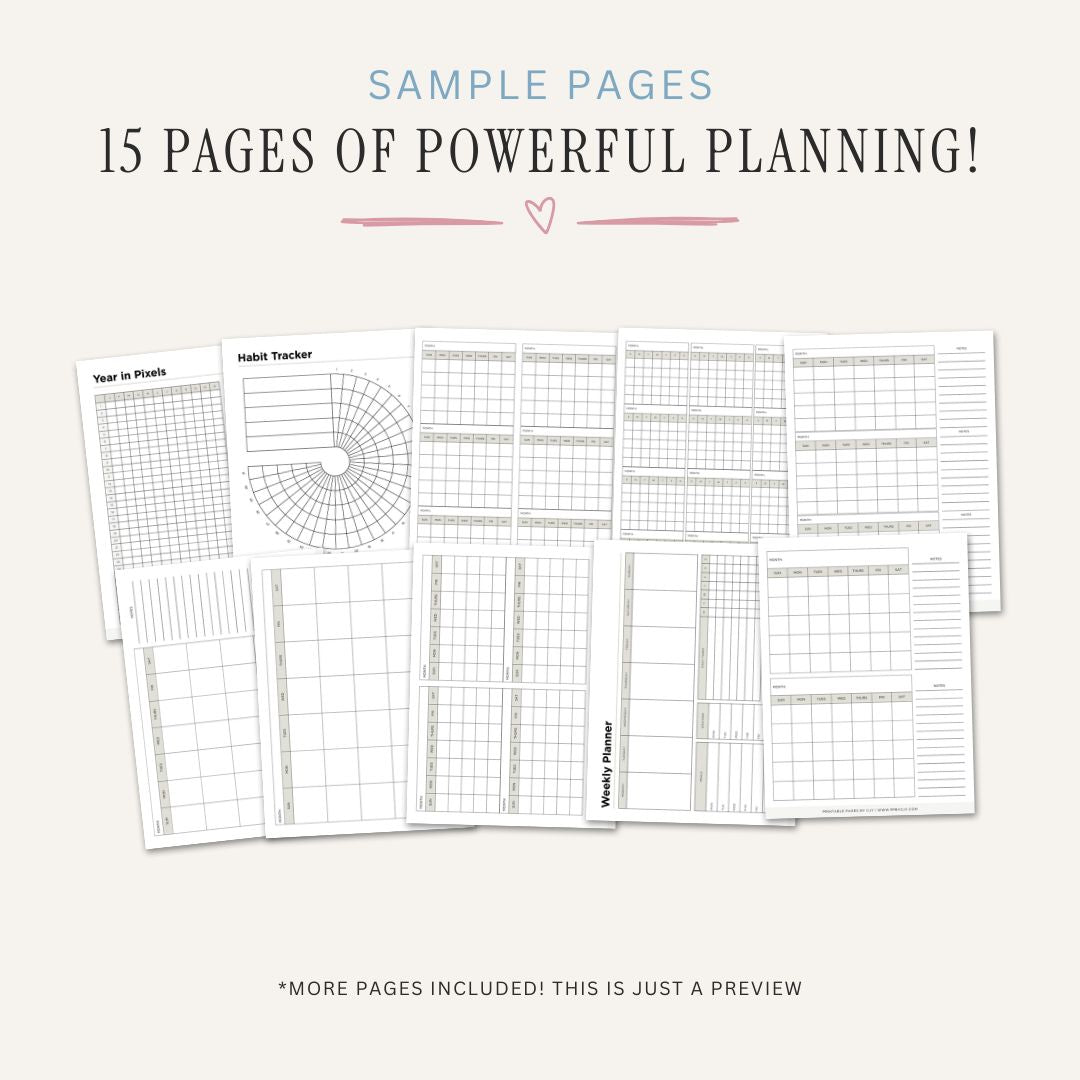 Flexible Calendar Planner printable undated monthly calendar and planning bundle for scheduling and organization