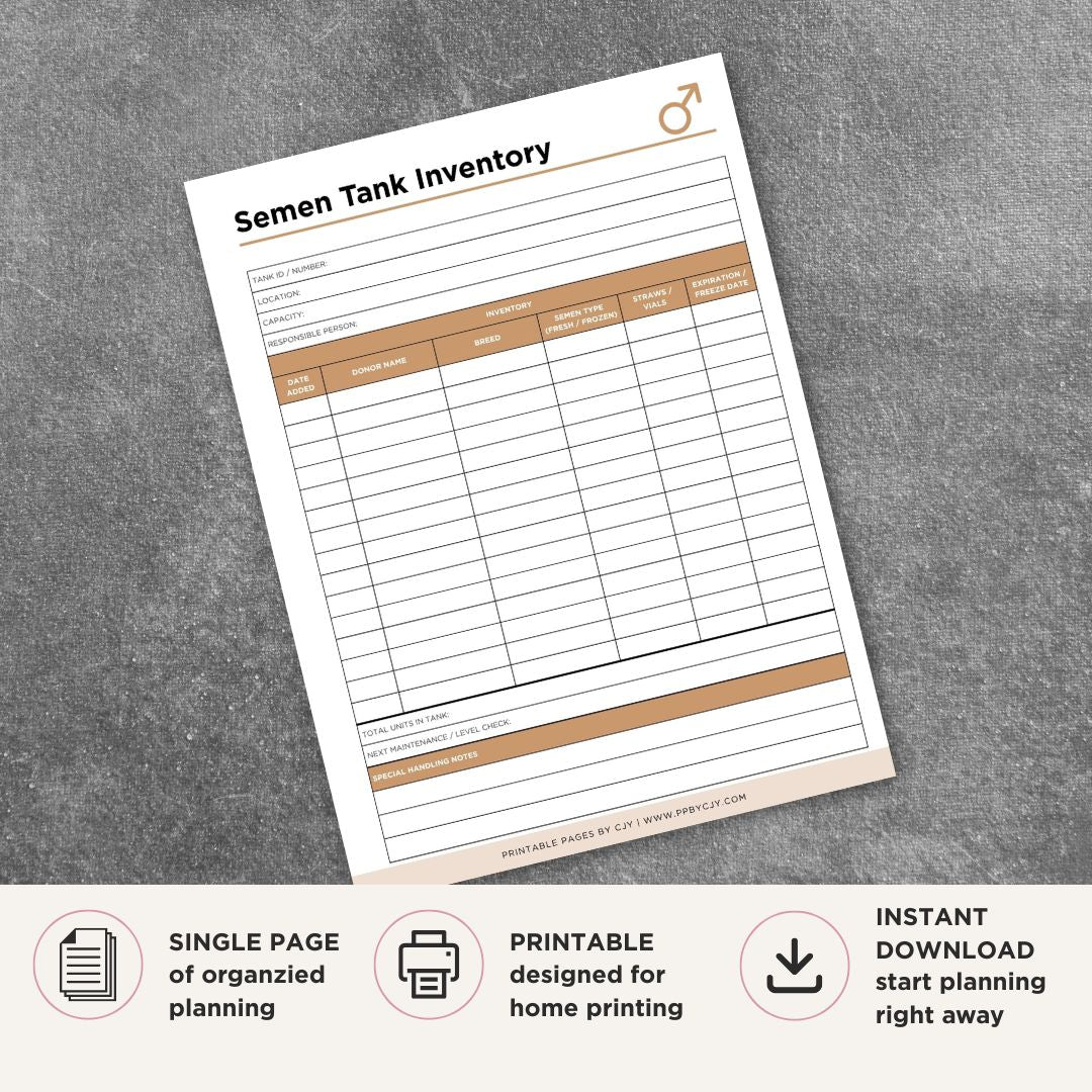 Semen Tank Inventory printable livestock and farm tracker for breeding storage and reproductive inventory management
