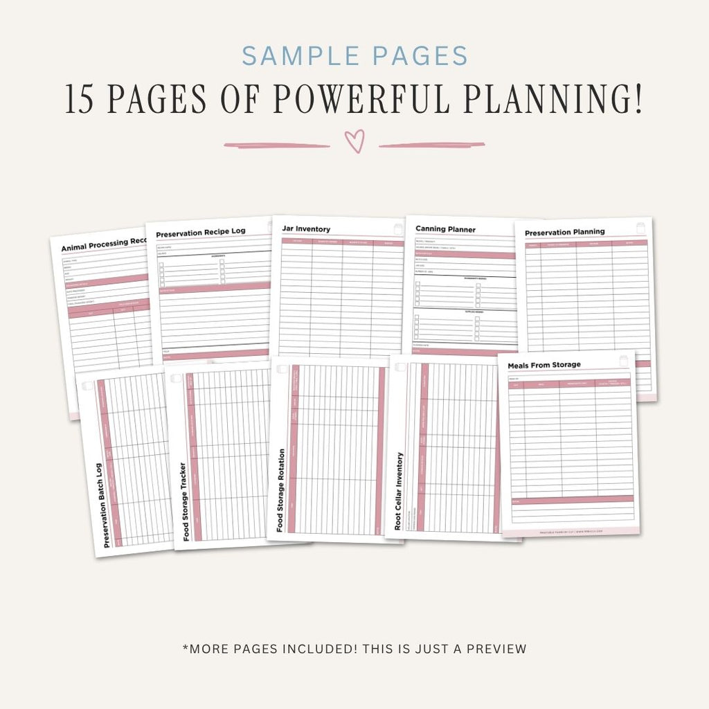 Canning and Preserve Planner printable kitchen recipe tracker bundle for food preservation and batch tracking
