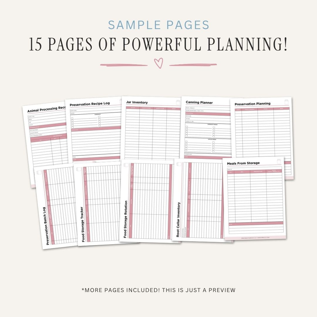 Canning and Preserve Planner printable kitchen recipe tracker bundle for food preservation and batch tracking
