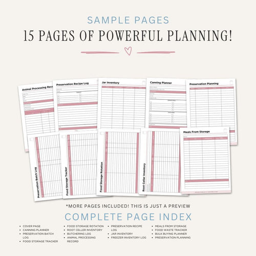 Canning and Preserve Planner printable kitchen recipe tracker bundle for food preservation and batch tracking
