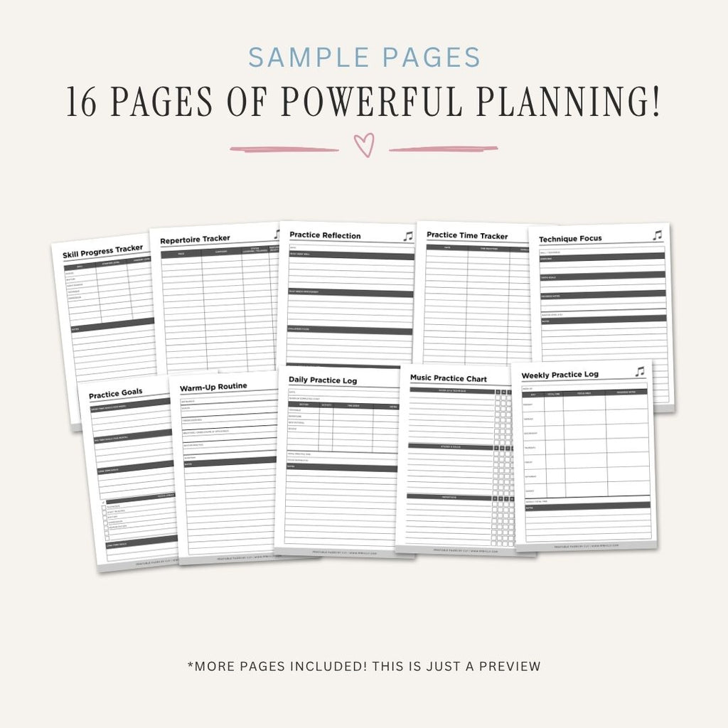 Musical Instrument Practice Planner printable music student lesson and progress tracking bundle
