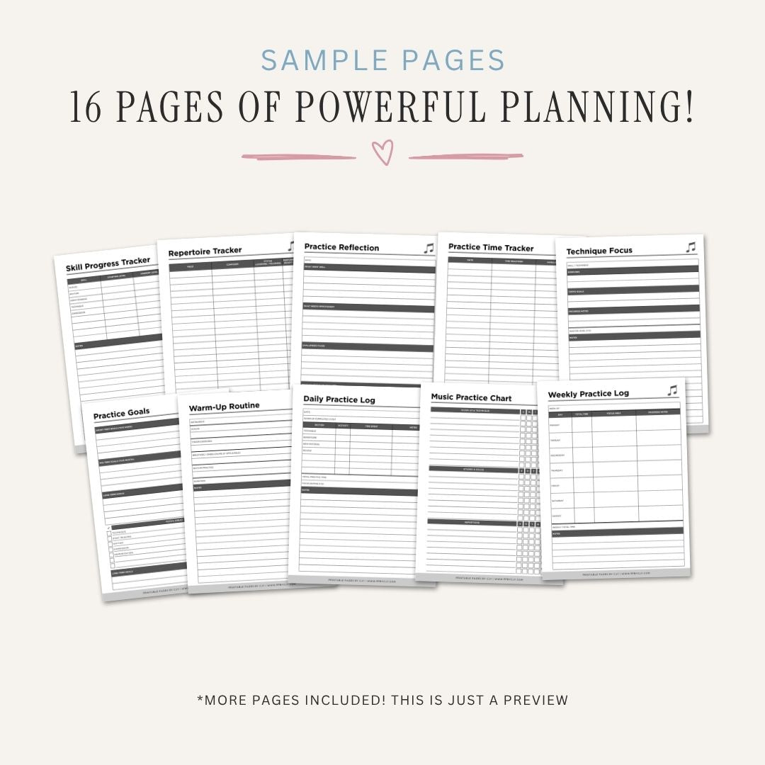 Musical Instrument Practice Planner printable music student lesson and progress tracking bundle
