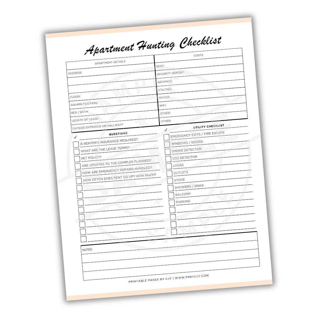 Apartment hunting checklist on a white background