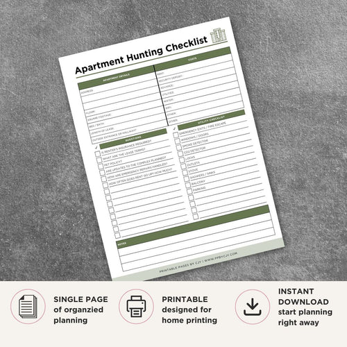 Apartment Hunting Checklist Rental Search Organizer comparison page
