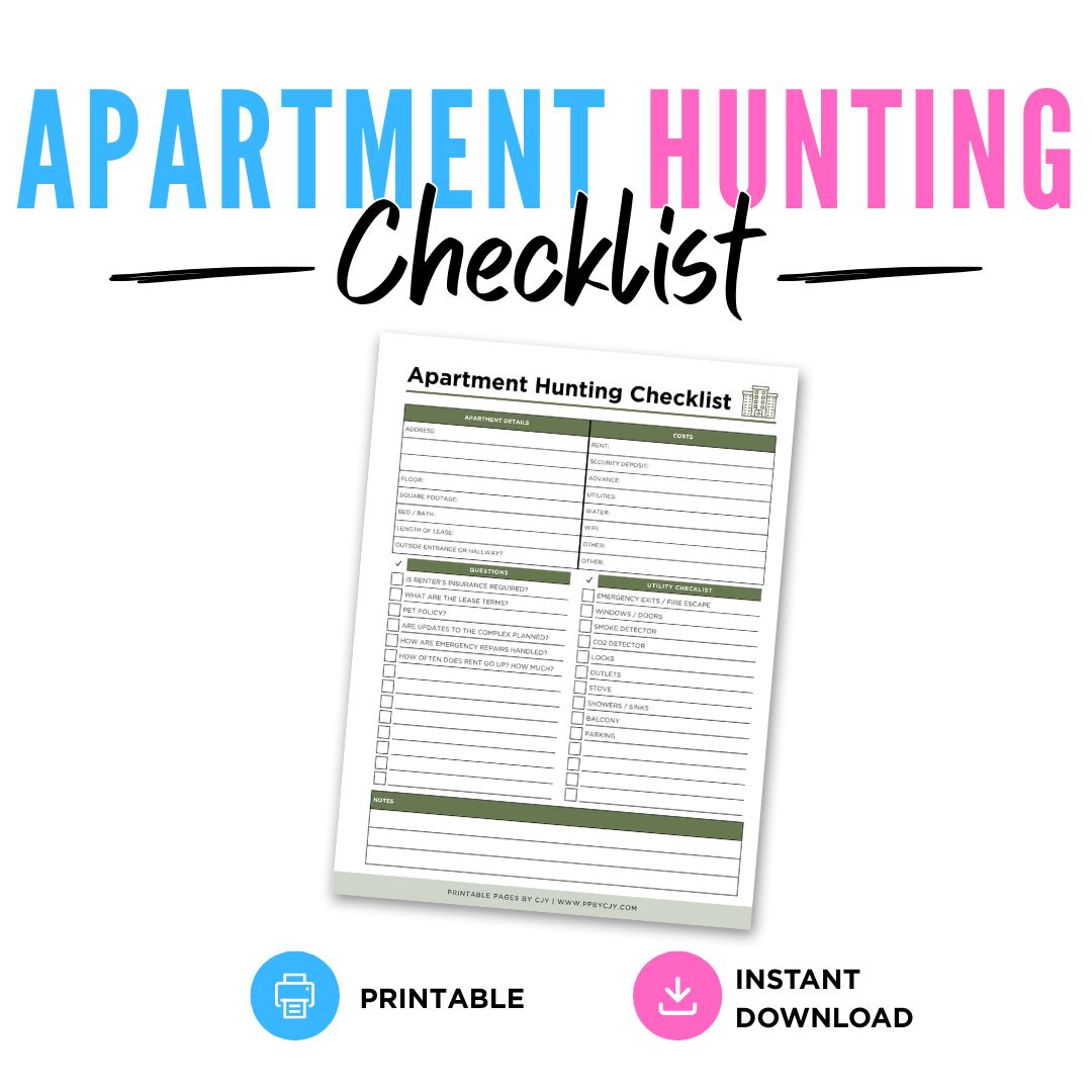 Apartment Hunting Checklist Rental Search Organizer comparison page
