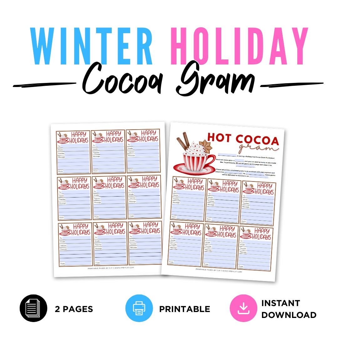Holiday Hot Chocolate Gram Printable Fun Gift Note printable tag