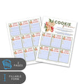 Two printed pages with 'Happy Holidays' and 'Cookie' forms on a white background.