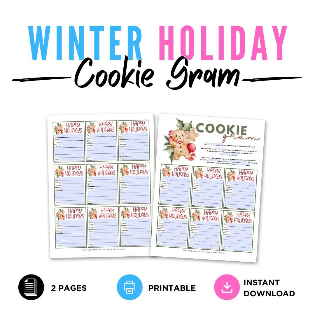 Holiday Cookie Gram Printable Fun Gift Note printable tag design