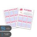 Two printed pages with a flower planner design on a white background