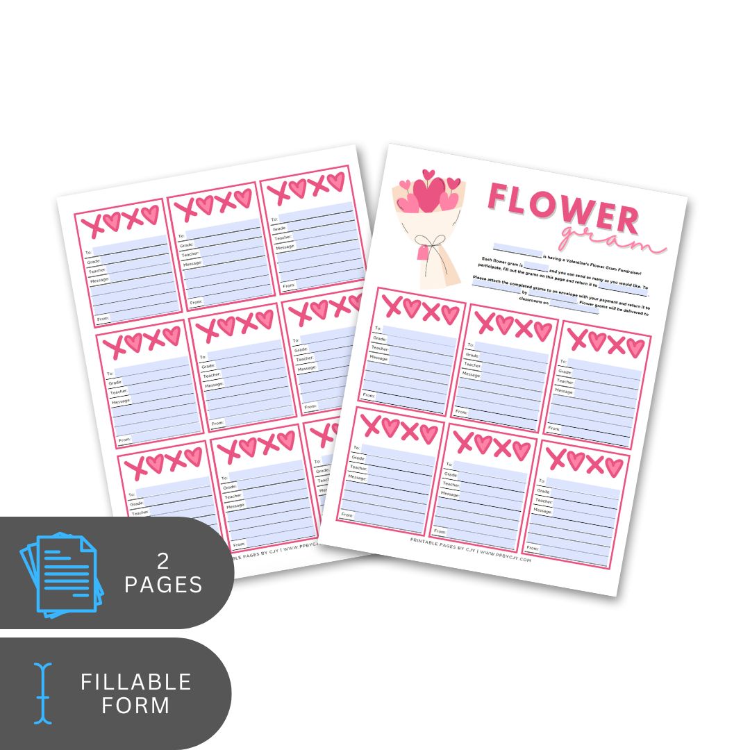 Two printed pages with a flower planner design on a white background
