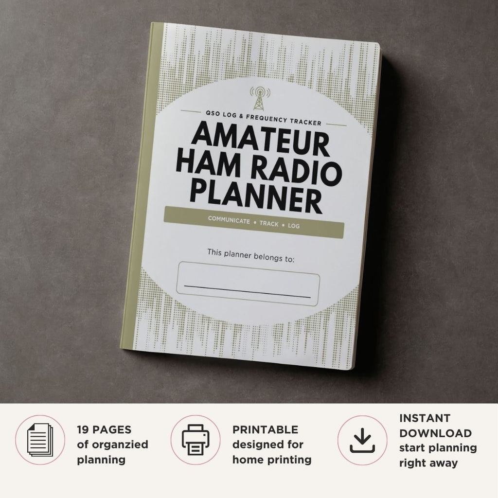 Amateur Ham Radio Planner printable QSO log and frequency tracker bundle for radio communication tracking

