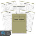 Set of amateur ham radio log books with various forms on a white background