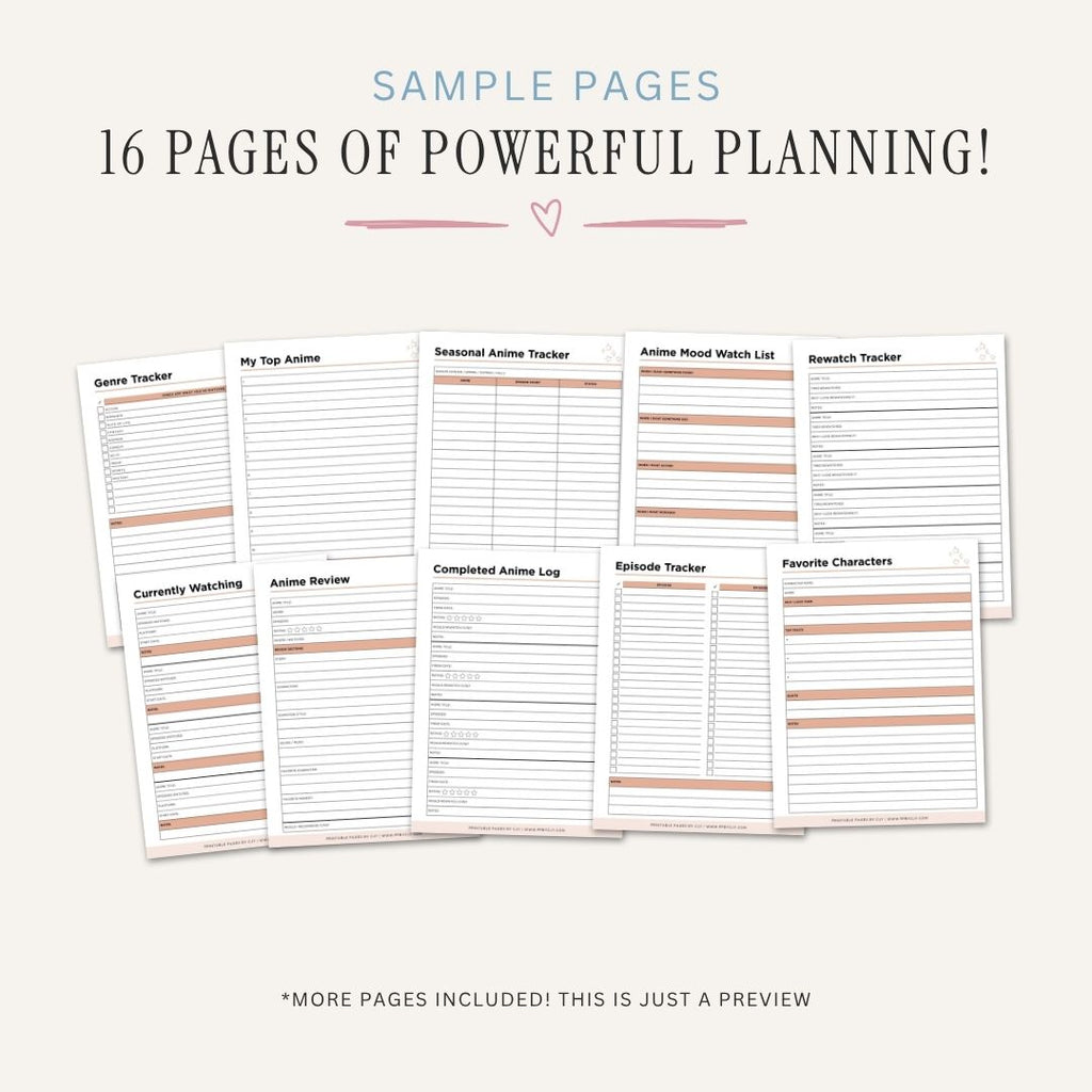 Anime Planner printable episode watchlist tracker and otaku bundle for anime series organization
