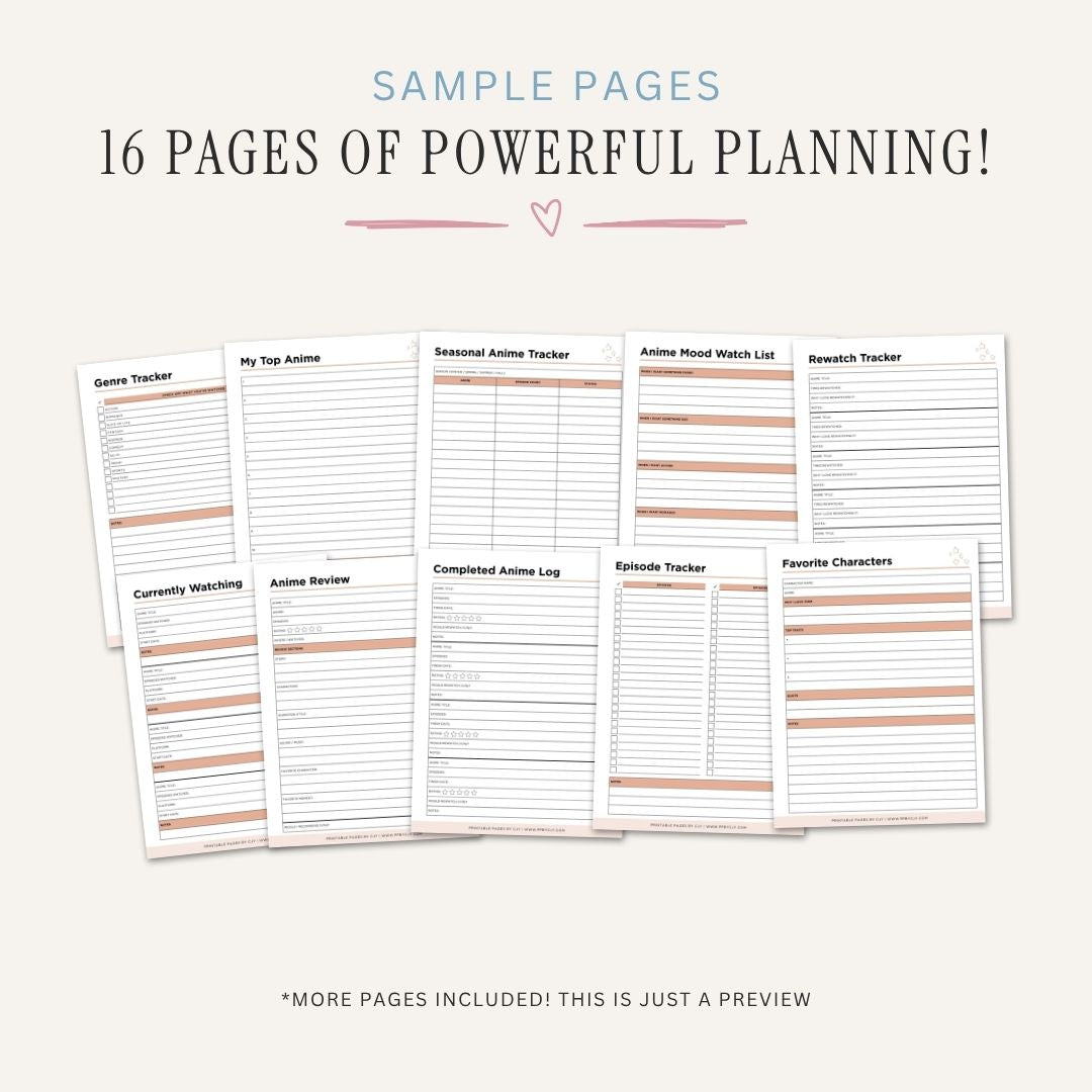 Anime Planner printable episode watchlist tracker and otaku bundle for anime series organization
