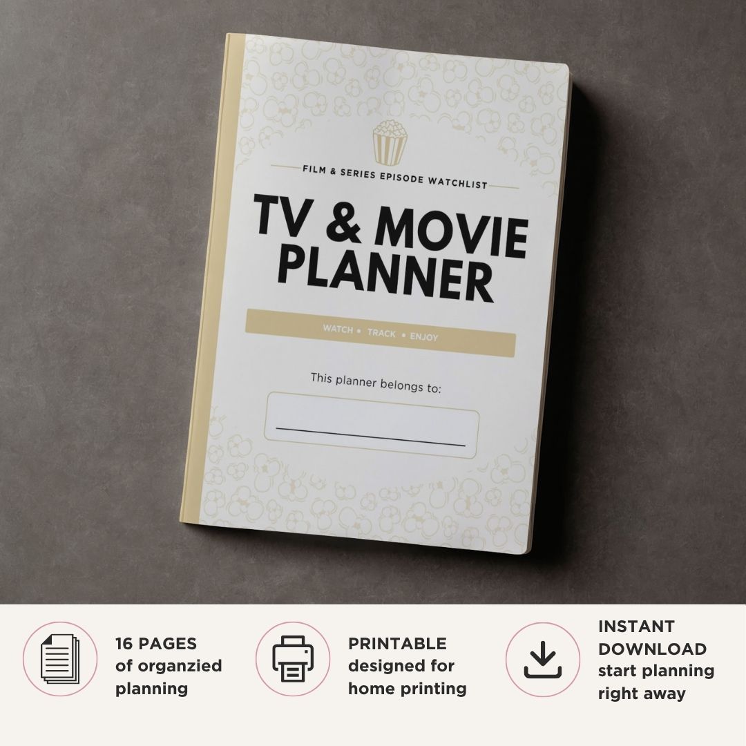 Movie and TV Tracker Planner printable film and series watchlist bundle for entertainment tracking
