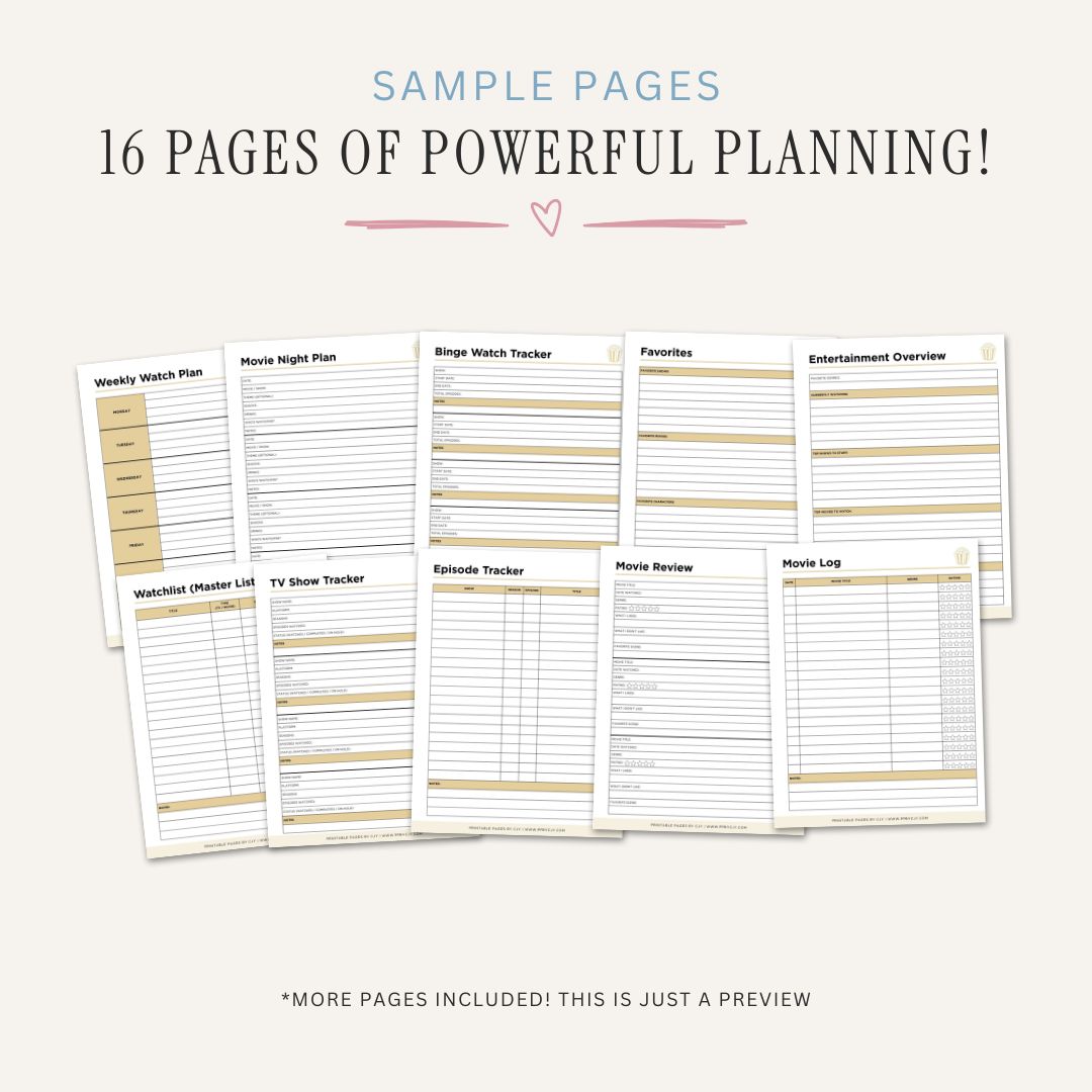 Movie and TV Tracker Planner printable film and series watchlist bundle for entertainment tracking
