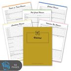 Collection of planner pages with various titles on a white background