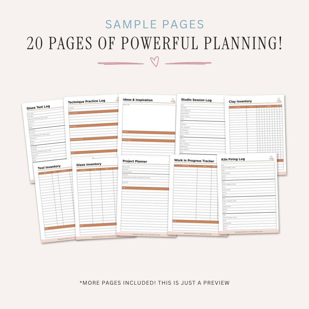 Pottery Planner printable ceramics and kiln firing hobby log for pottery project and glaze tracking
