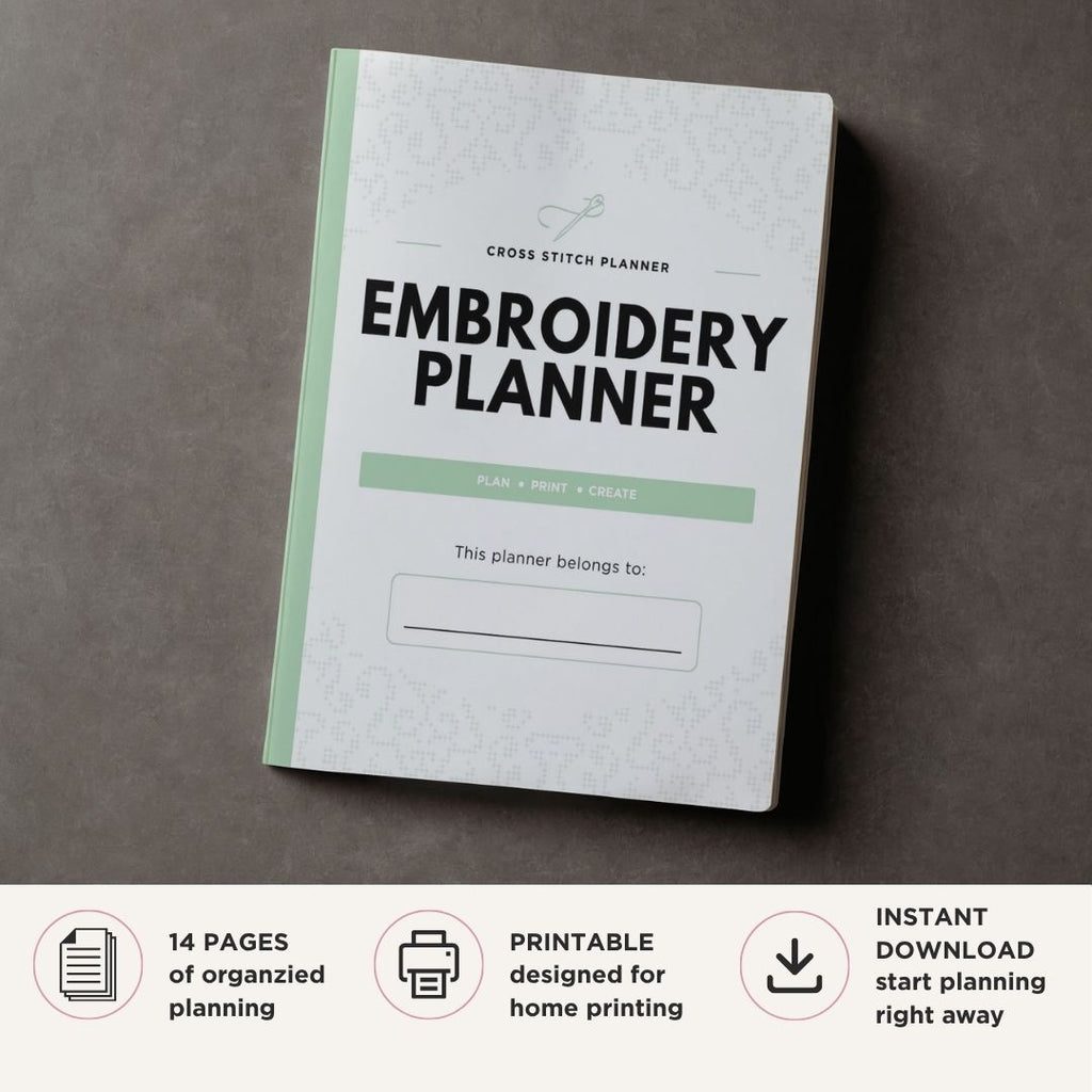 Embroidery and Cross Stitch Planner printable needlework stitch project bundle for pattern and thread tracking
