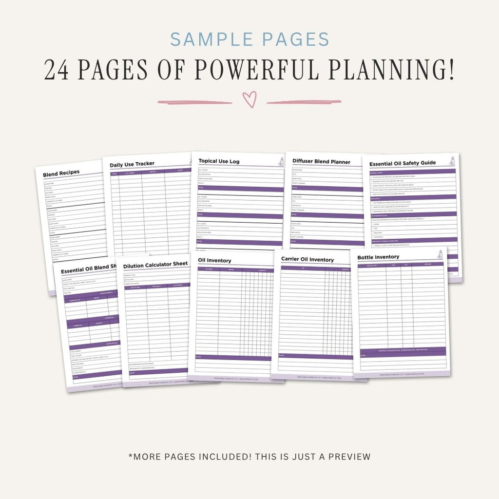 Essential Oils Planner printable aromatherapy blend and usage log bundle for recipe and inventory tracking
