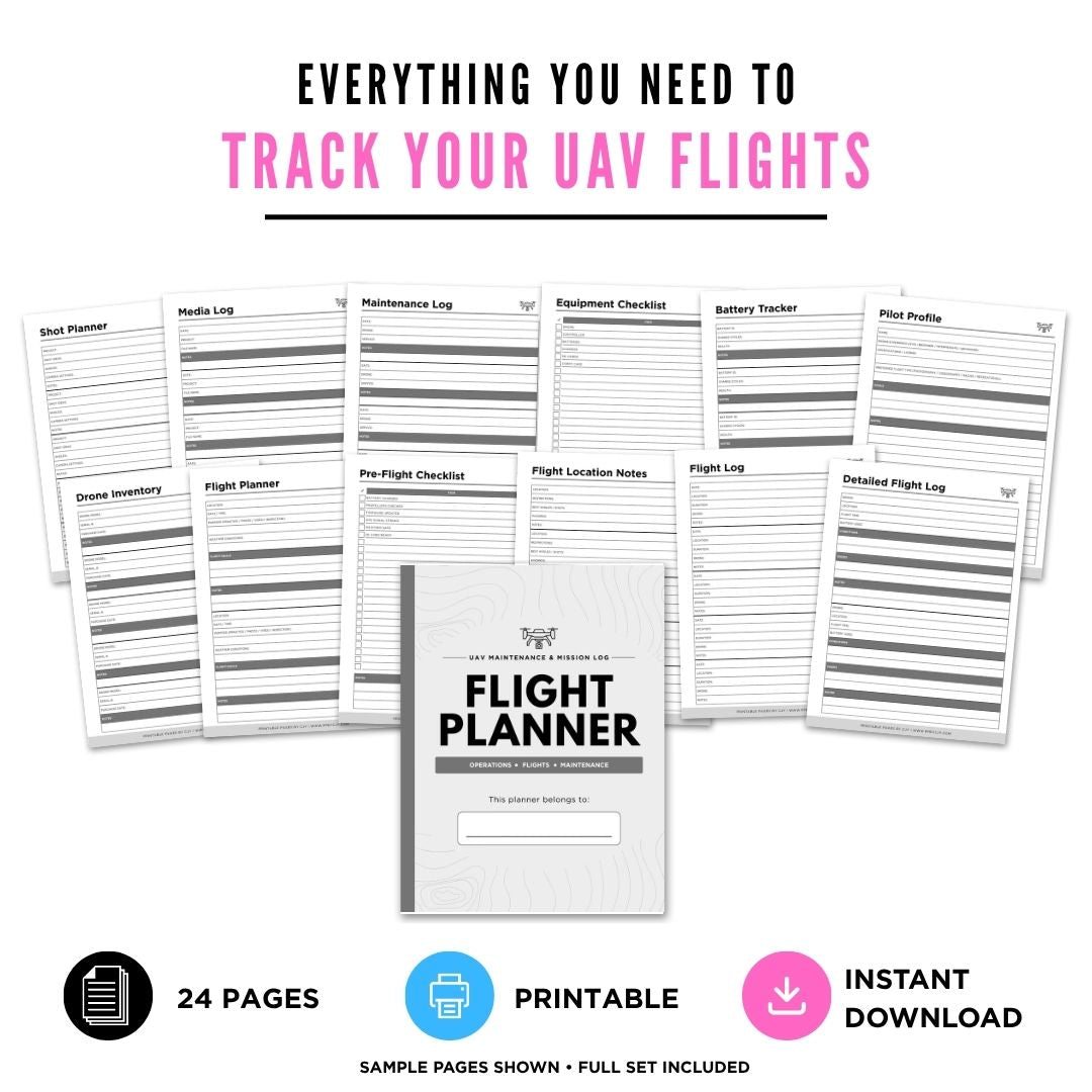 Drone Flight Planner UAV Maintenance & Mission Log Bundle flight log page