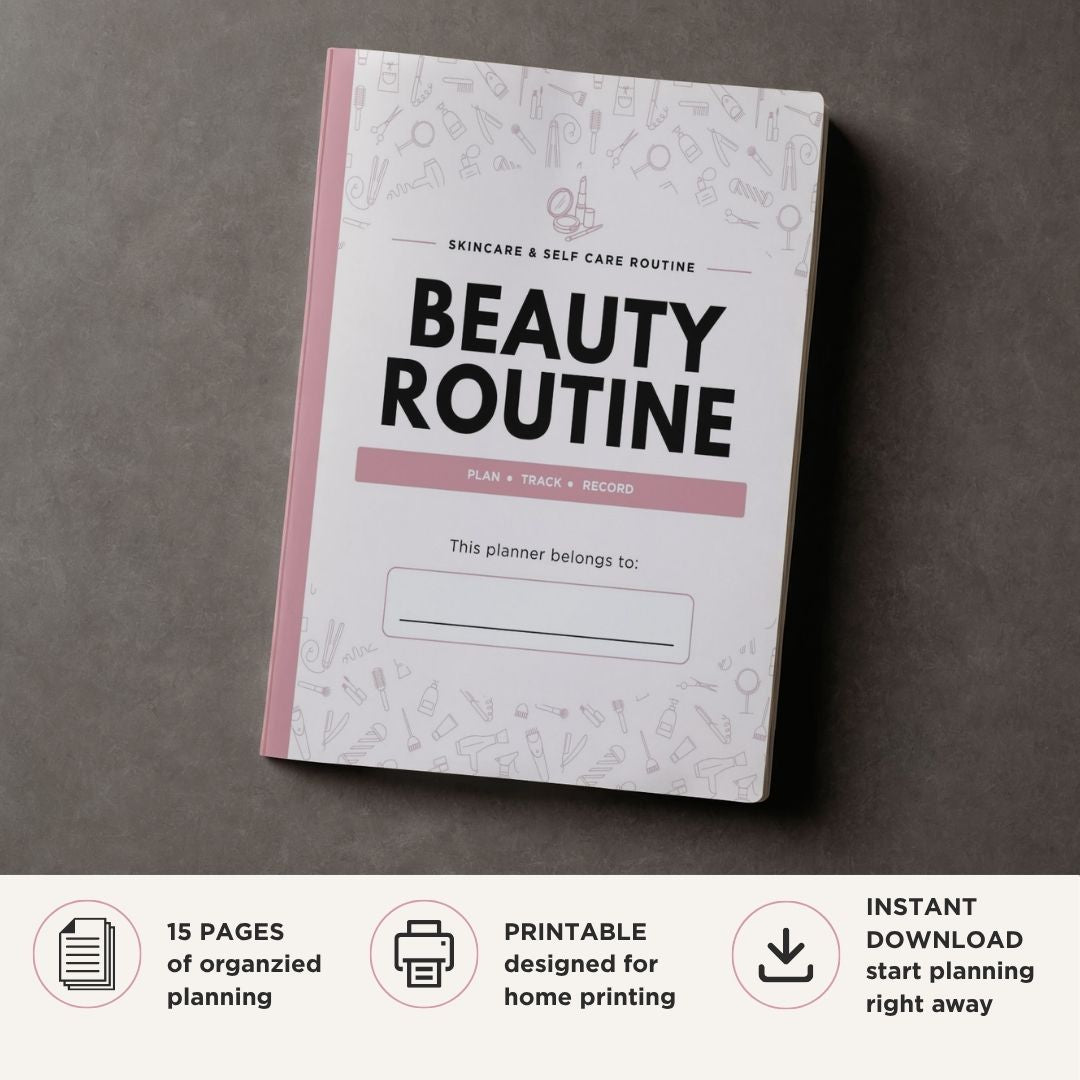 Beauty Routine Planner printable skincare and self care routine bundle for beauty habit and product tracking
