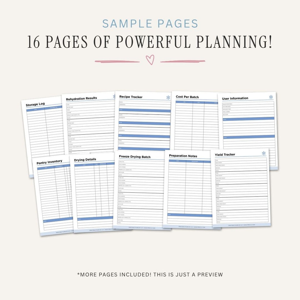 Freeze Drying Planner printable food preservation and storage log bundle for batch tracking and inventory management
